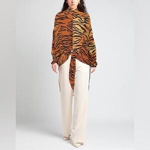 ANIYE BY MADE IN ITALY 100% Viscose zebra stripes classic neckline button up